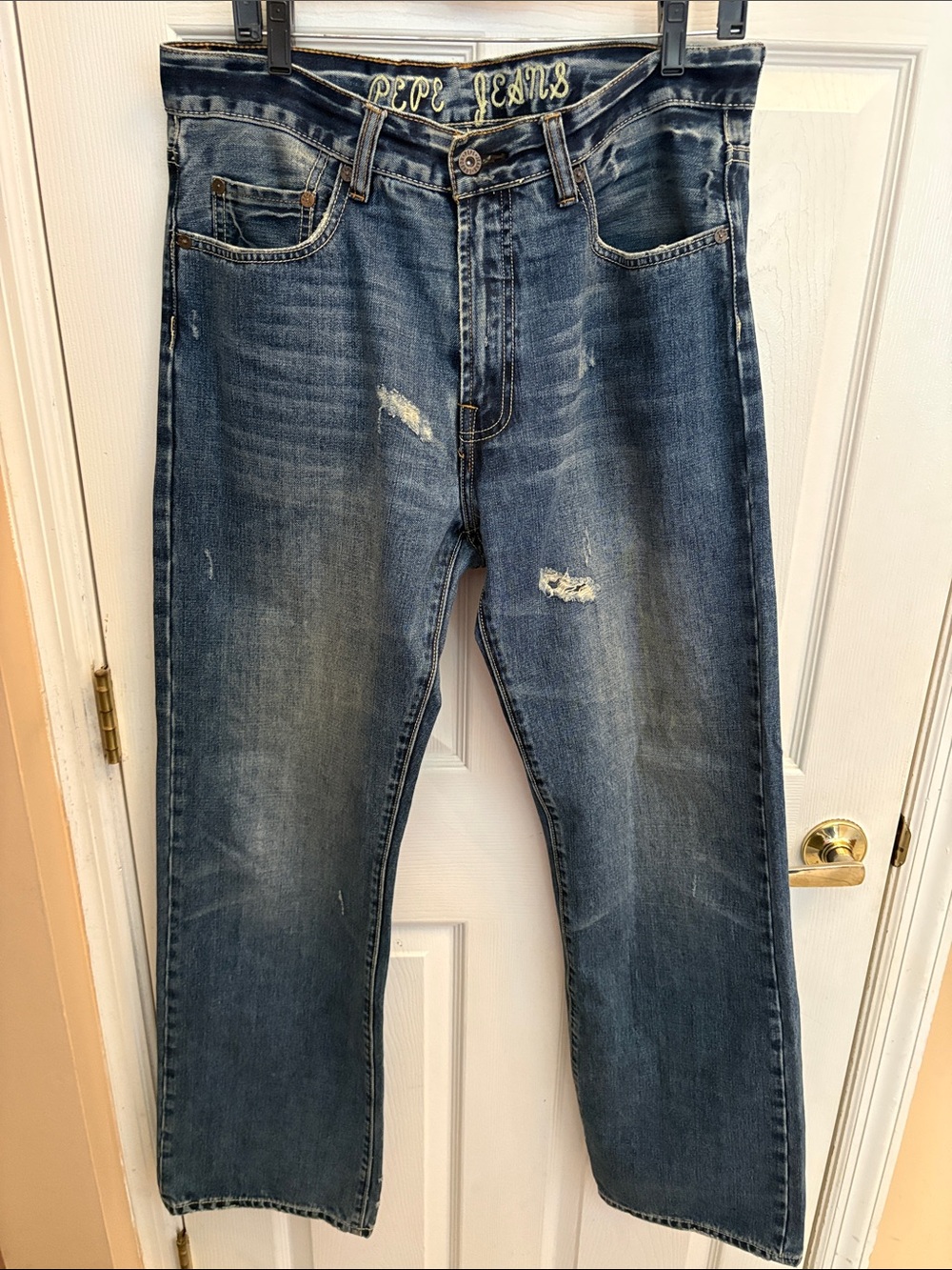 Pepe Jeans London vintage Men's Washed Blue Distressed Straight Jeans size 34